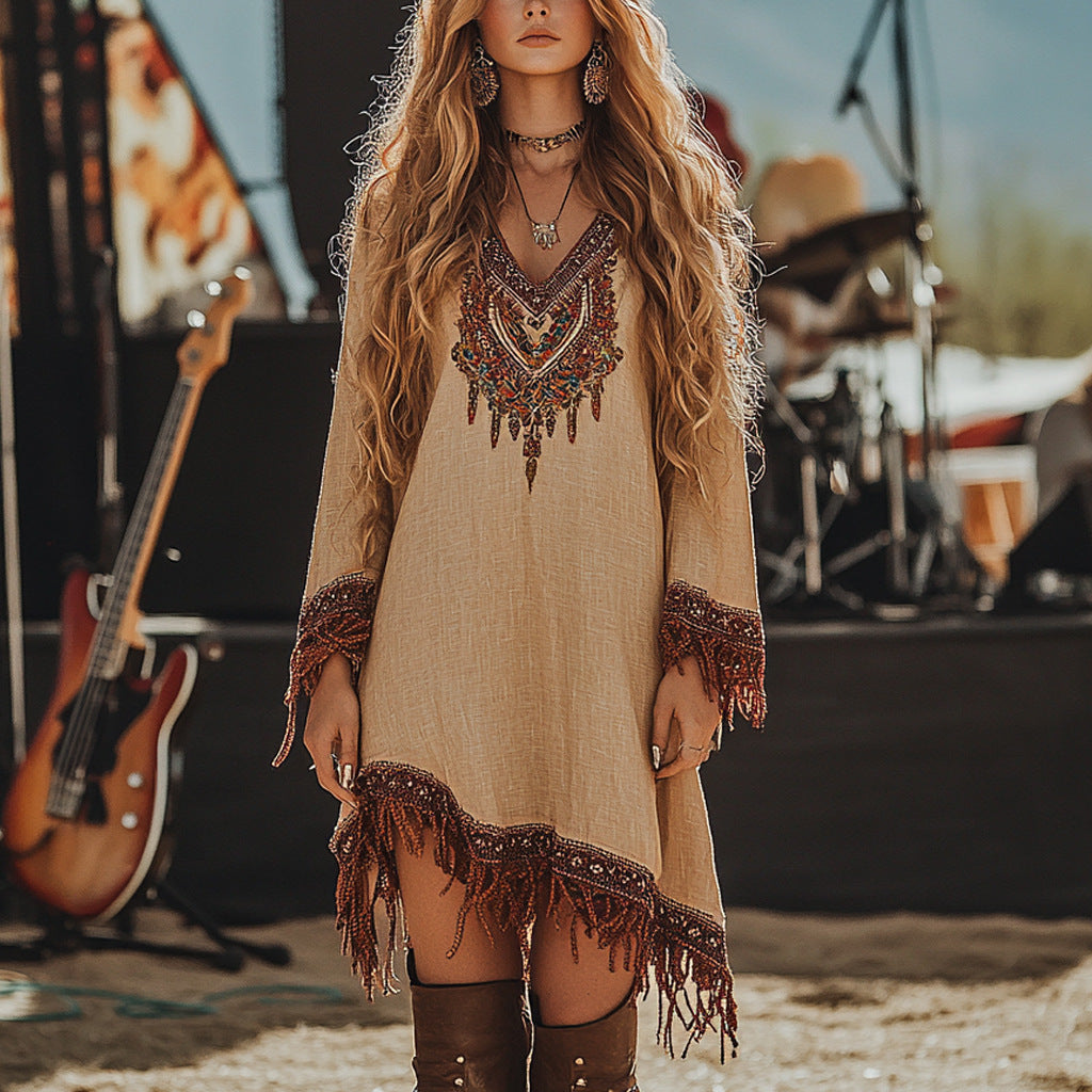 Lace Loose Print Dress Girls