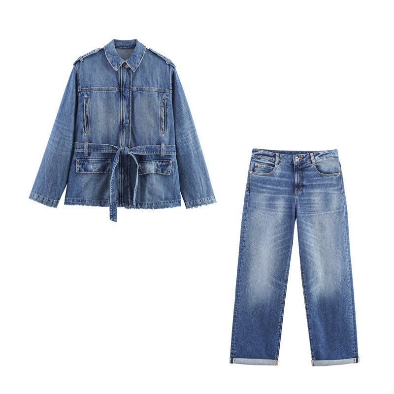 Long Denim Jacket & High Waist Curl Jeans Set | Modest Denim Co-ord