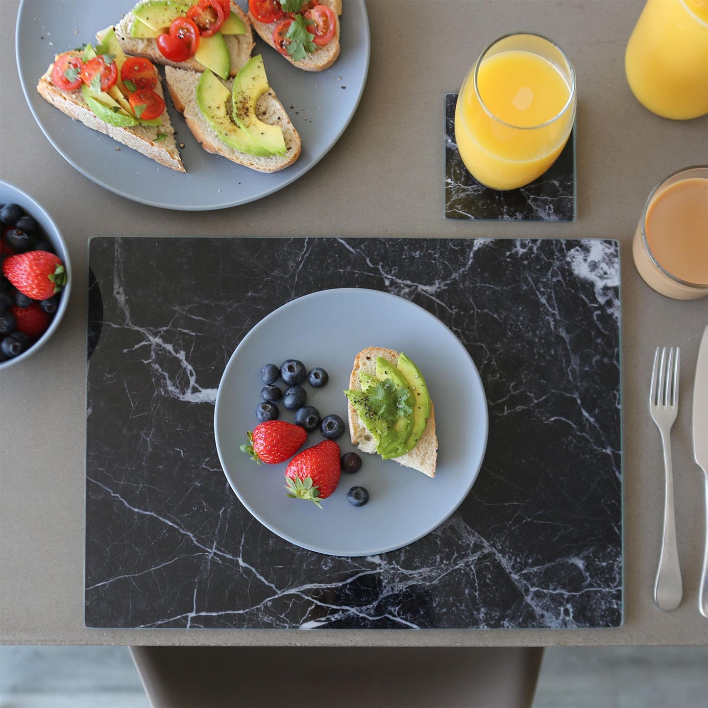 12pc Rectangle Glass Placemats & Square Coasters Set - 40cm x 30cm - Marble