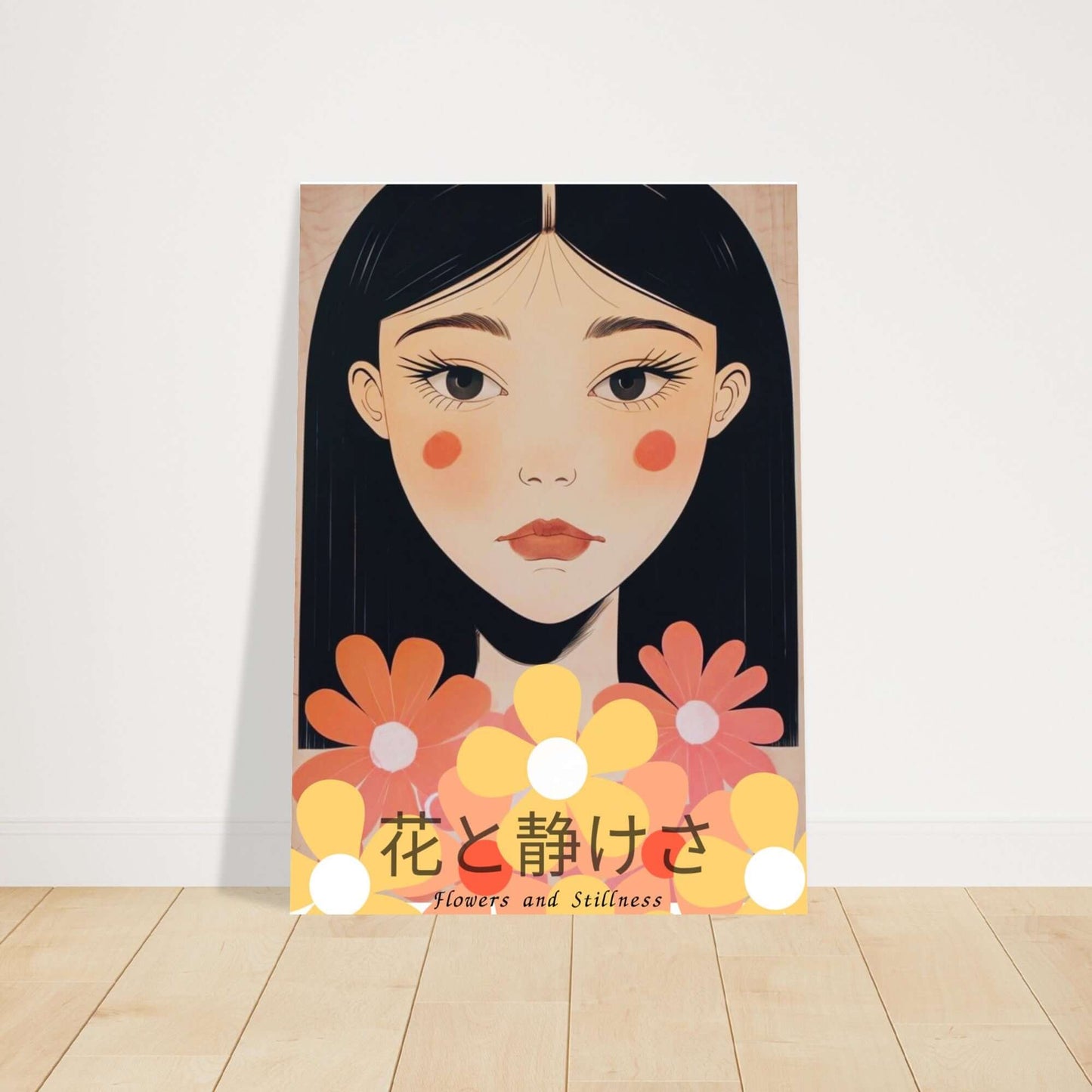 Japanese Portrait Art Print - Flowers & Stillness