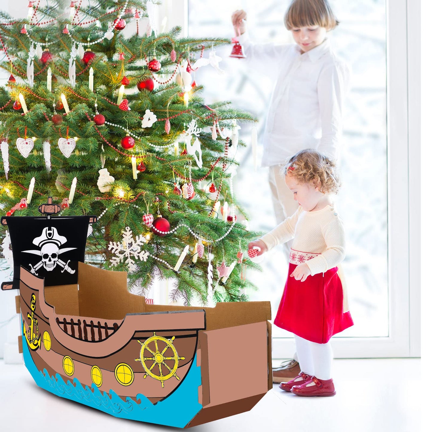 Eaasty Coloring Pirate Ship Cardboard Playhouse – DIY Kids Craft for Indoor & Outdoor Play