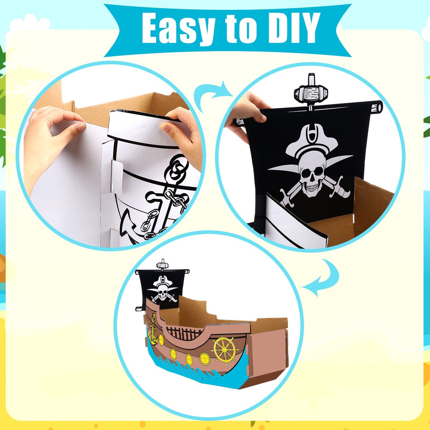 Eaasty Coloring Pirate Ship Cardboard Playhouse – DIY Kids Craft for Indoor & Outdoor Play