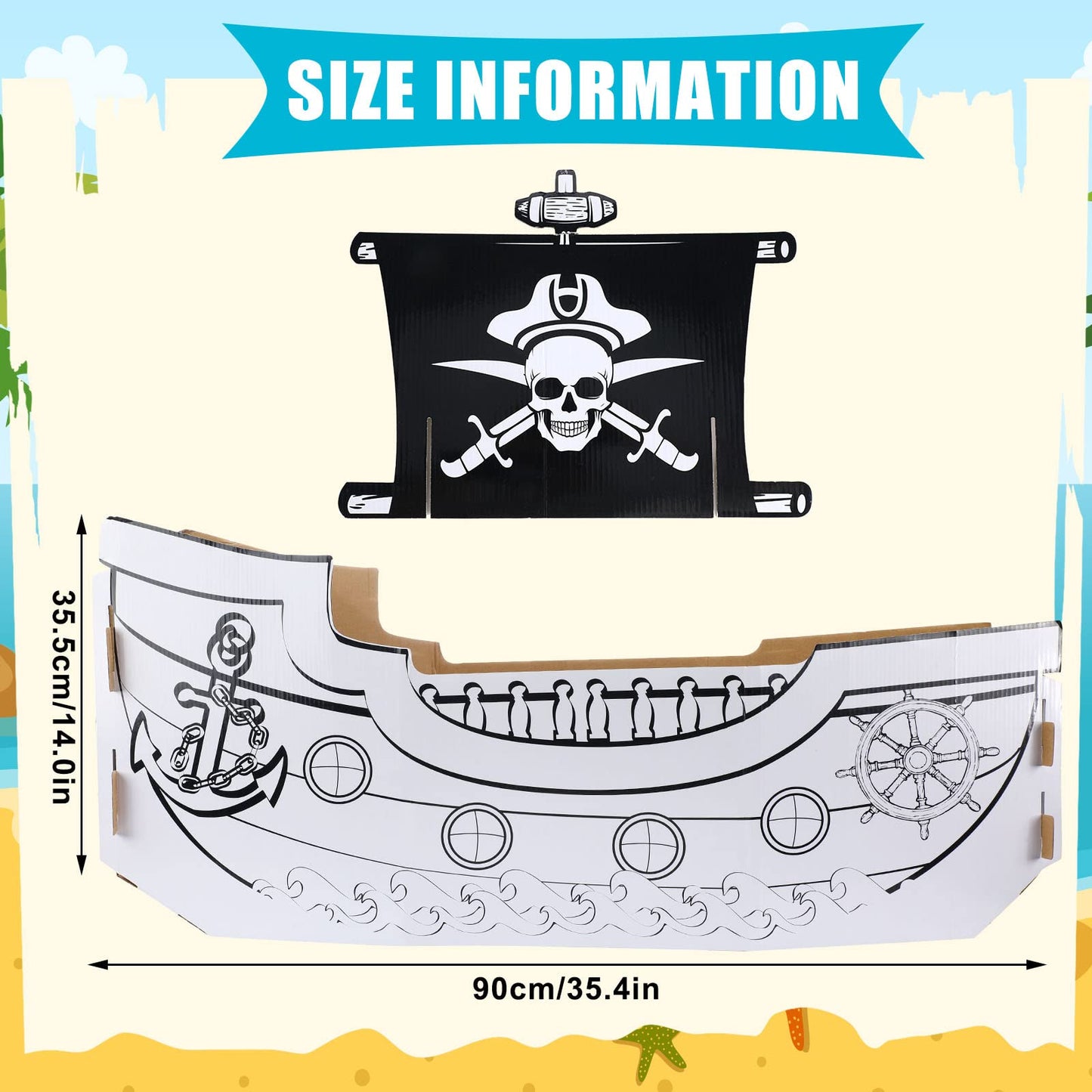 Eaasty Coloring Pirate Ship Cardboard Playhouse – DIY Kids Craft for Indoor & Outdoor Play
