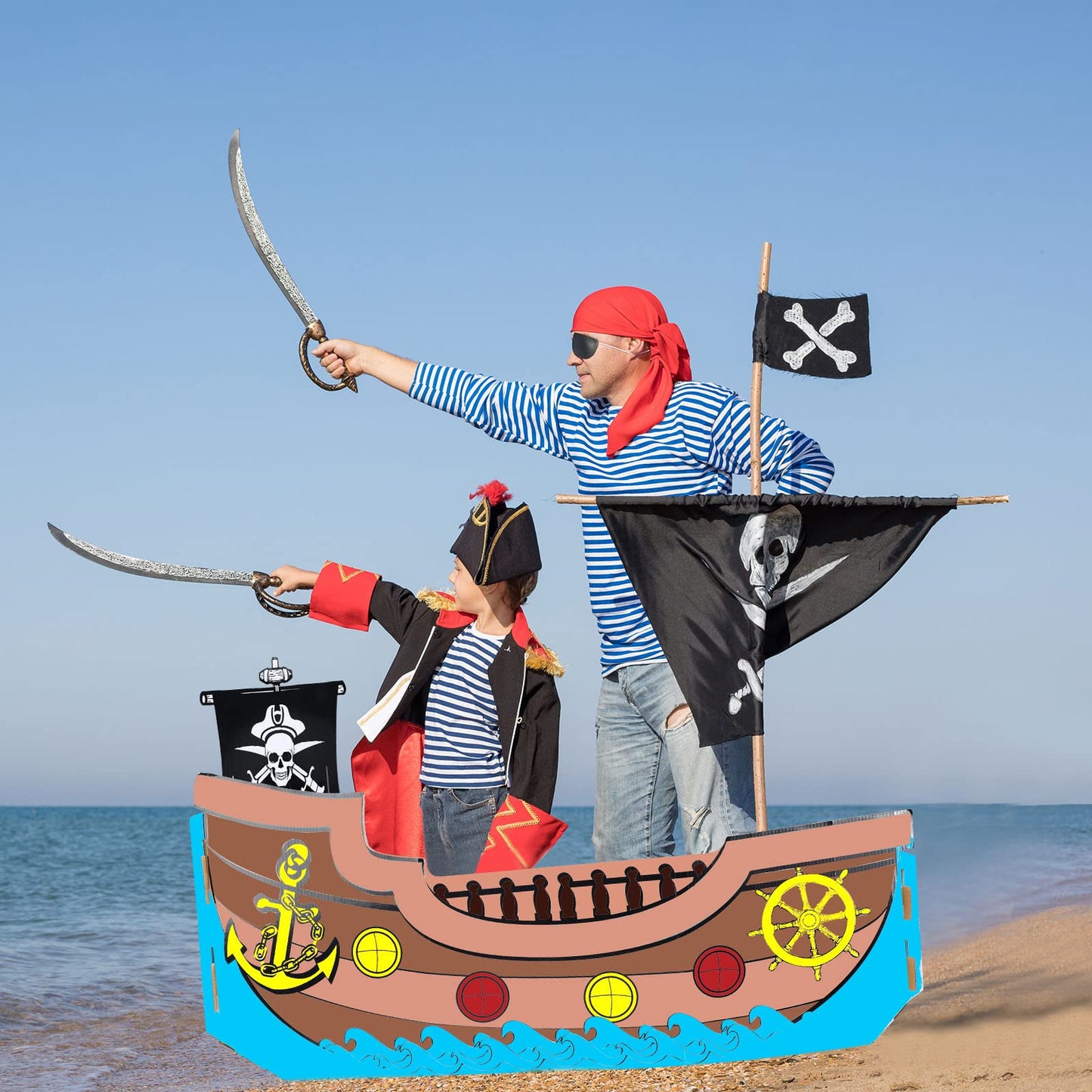 Eaasty Coloring Pirate Ship Cardboard Playhouse – DIY Kids Craft for Indoor & Outdoor Play