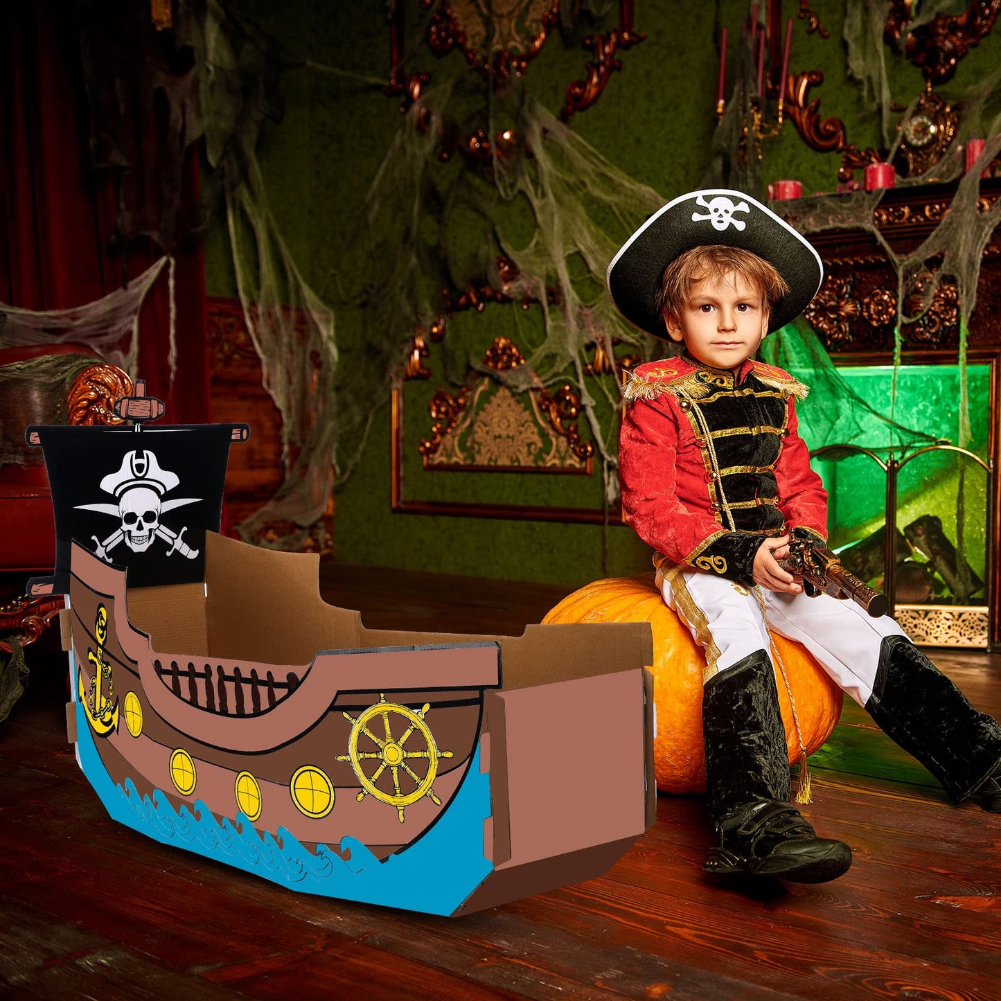 Eaasty Coloring Pirate Ship Cardboard Playhouse – DIY Kids Craft for Indoor & Outdoor Play