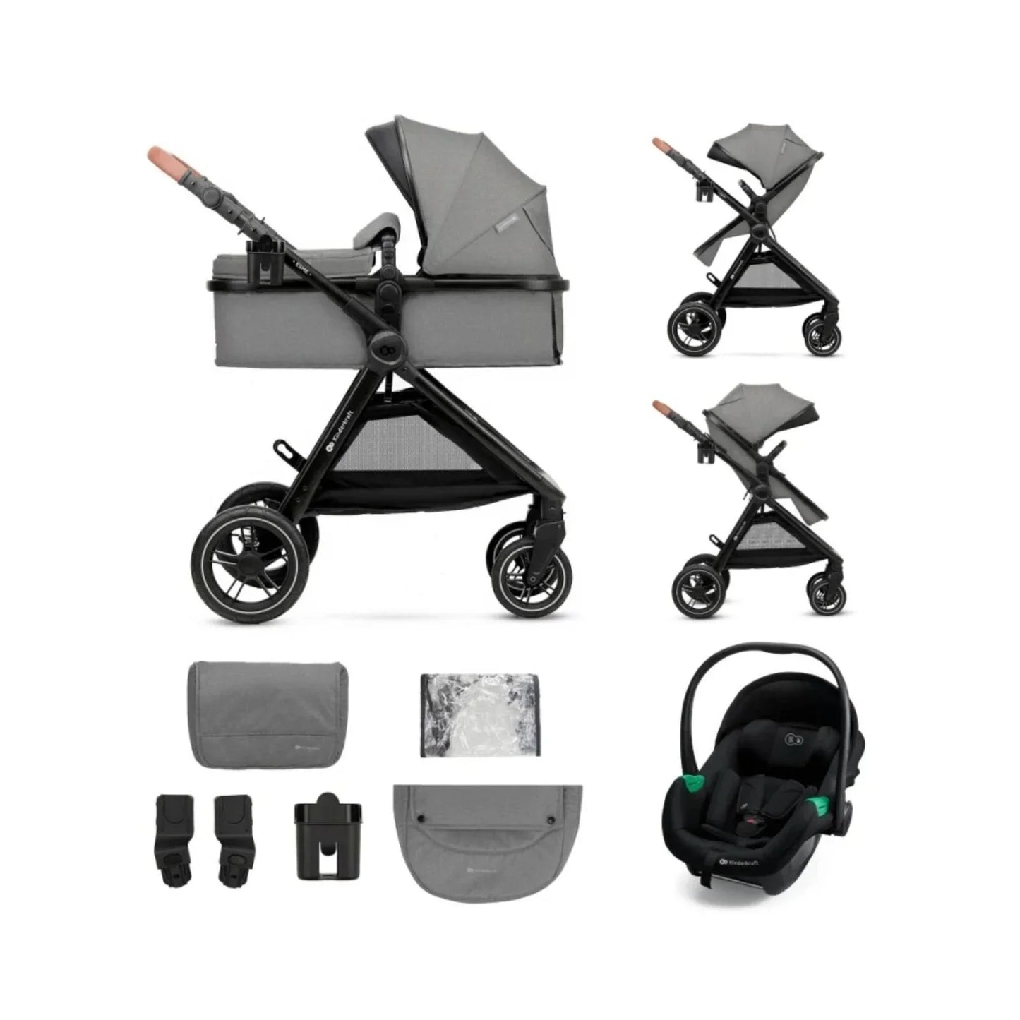 Kinderkraft Esme Pro 3-in-1 Travel System with Mink Pro Car Seat - Moonlight Grey