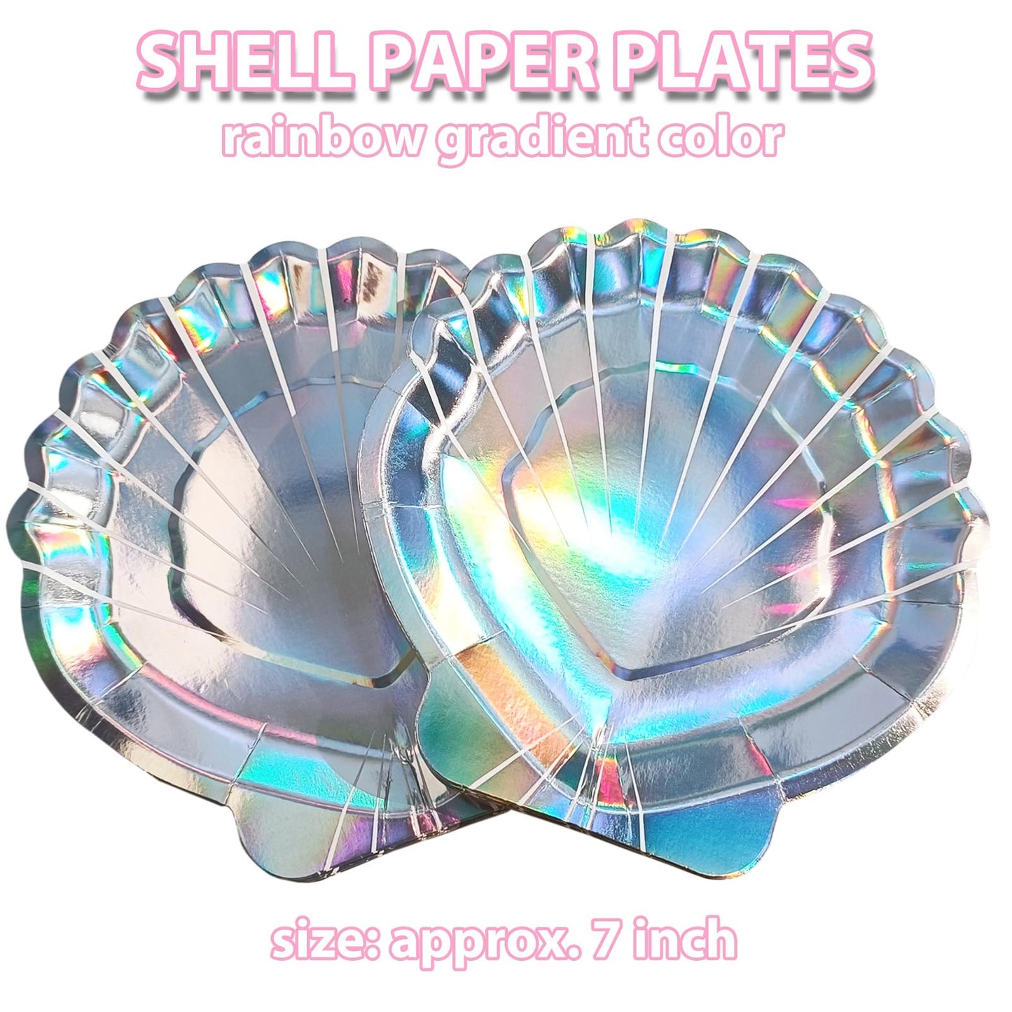 EaciTown 20 Pcs Mermaid Party Plates – Iridescent Shell Paper Plates for Mermaid-Themed Parties