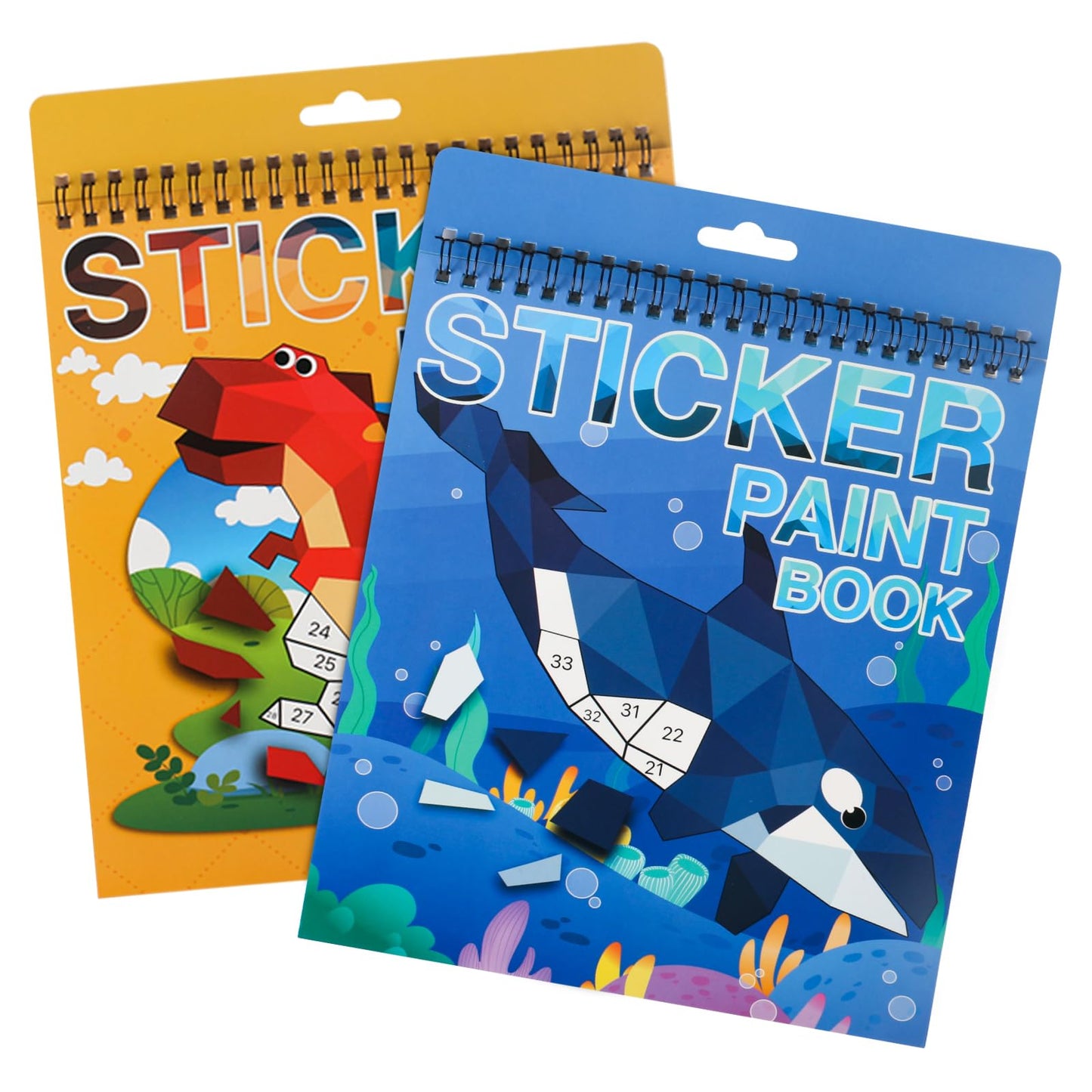 AEAHALY 2 Pack Paint by Sticker Books for Kids 4-8 | Dinosaur & Ocean Reusable Sticker Activity