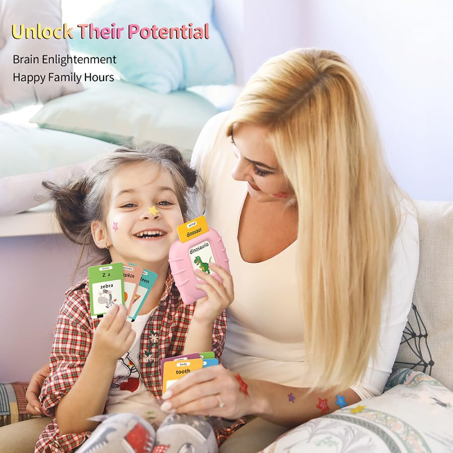 Eaever ABC Talking Flash Cards – 252 Sight Words for Ages 2-6 | Rechargeable Pink Learning Toy