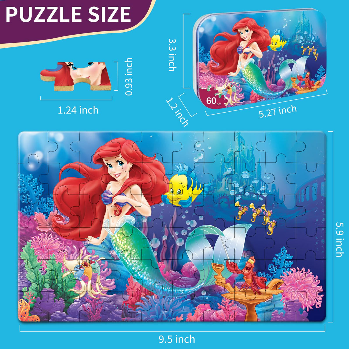 Eagarch Toddler Puzzle 60-Piece Jigsaw in Metal Box – Educational Learning Toy for Ages 3-8