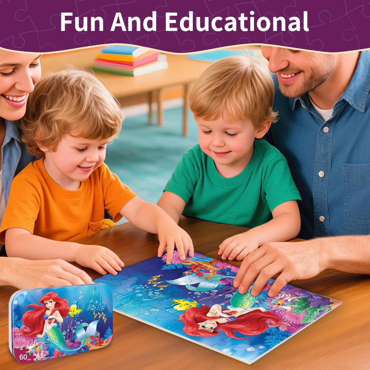 Eagarch Toddler Puzzle 60-Piece Jigsaw in Metal Box – Educational Learning Toy for Ages 3-8