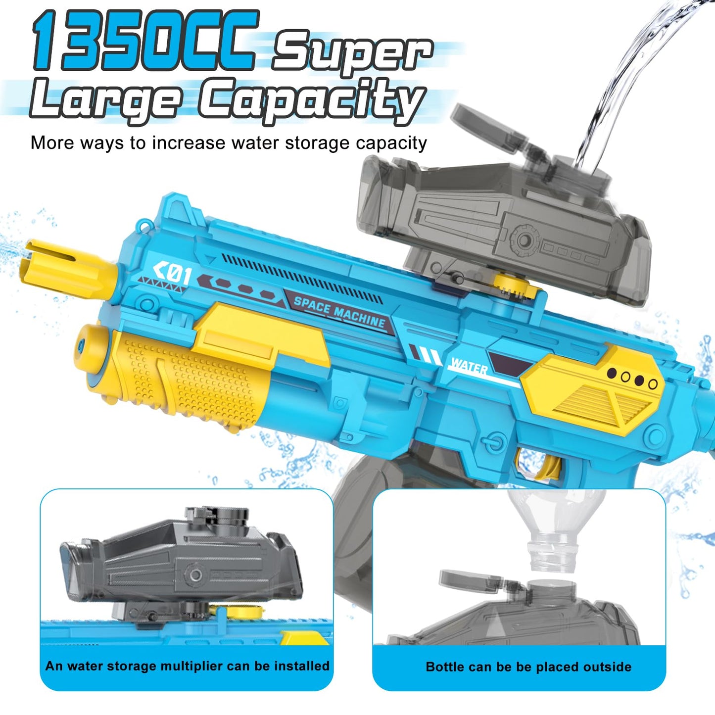 EagleGrove Electric Water Gun 1350cc — 32ft Range, Auto Suction