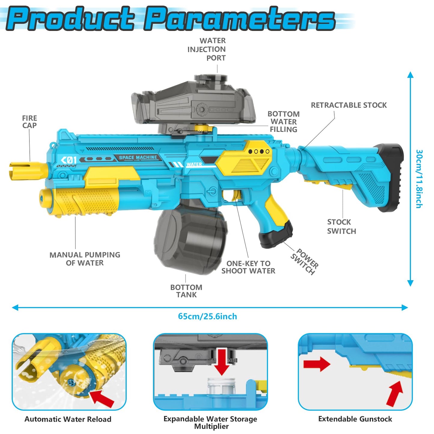 EagleGrove Electric Water Gun 1350cc — 32ft Range, Auto Suction