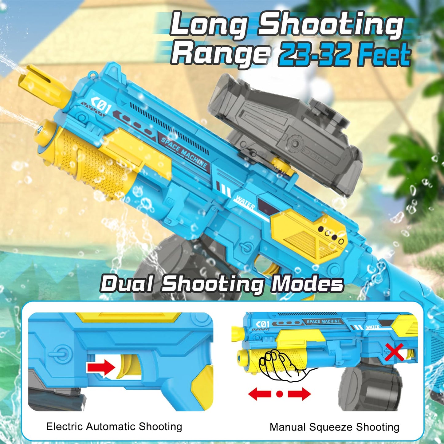 EagleGrove Electric Water Gun 1350cc — 32ft Range, Auto Suction