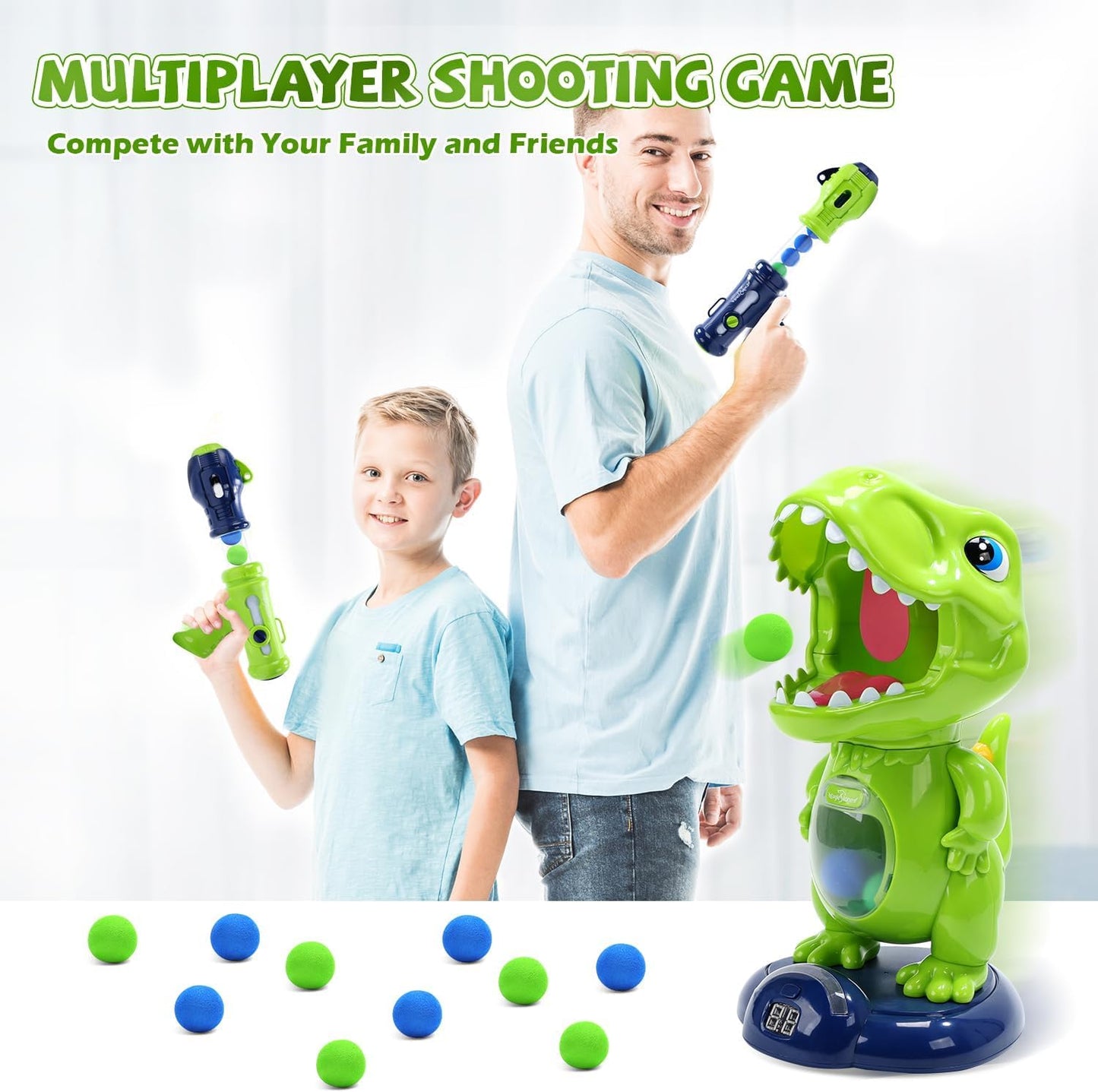 EagleStone Movable Dinosaur Shooting Toy – Dual-Mode Target with 48 Foam Balls