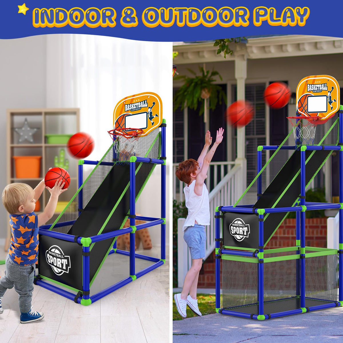 EagleStone Arcade Basketball Hoop Game Indoor — Adjustable Height, 4-Ball Storage, for Kids Aged 3-8