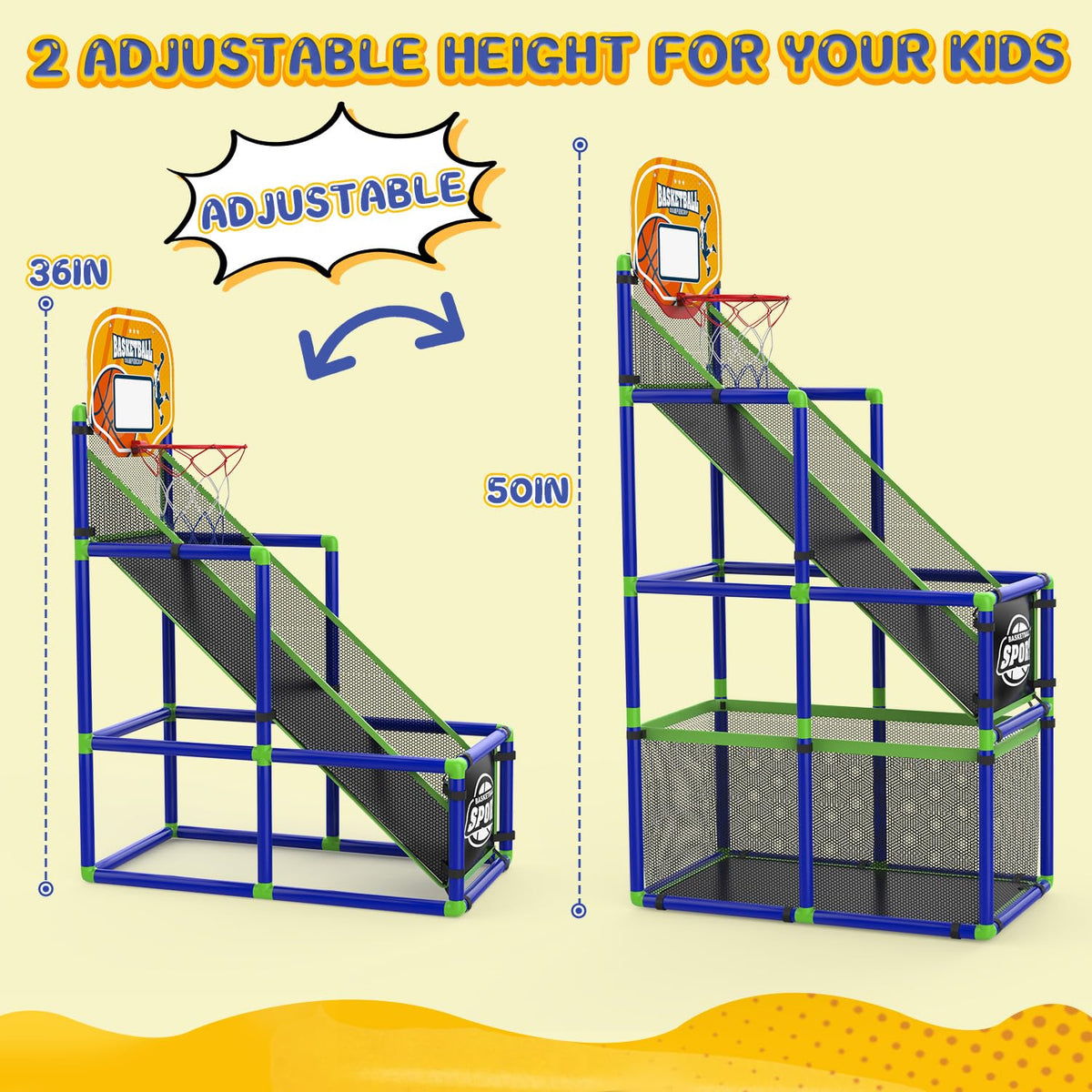 EagleStone Arcade Basketball Hoop Game Indoor — Adjustable Height, 4-Ball Storage, for Kids Aged 3-8