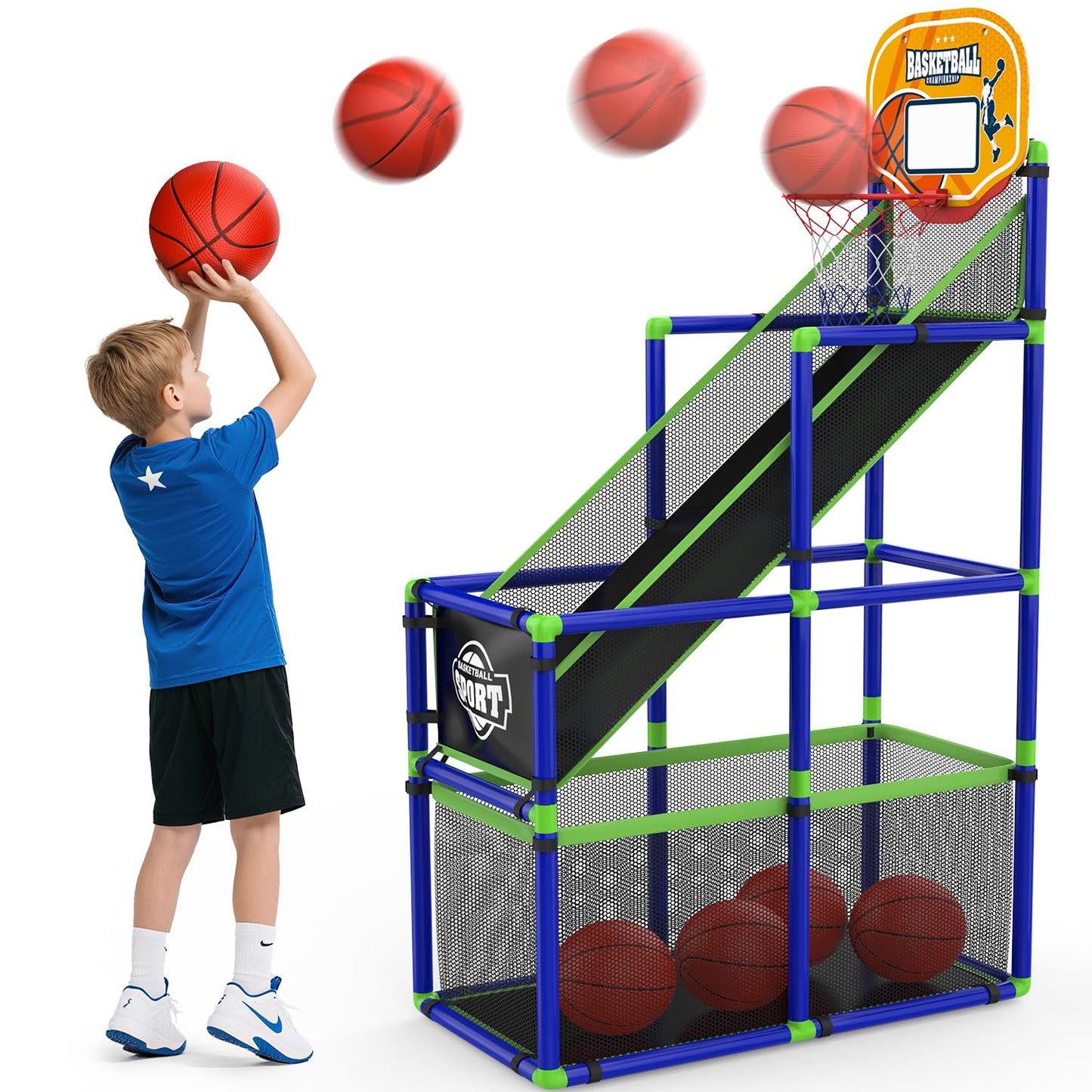 EagleStone Arcade Basketball Hoop Game Indoor — Adjustable Height, 4-Ball Storage, for Kids Aged 3-8