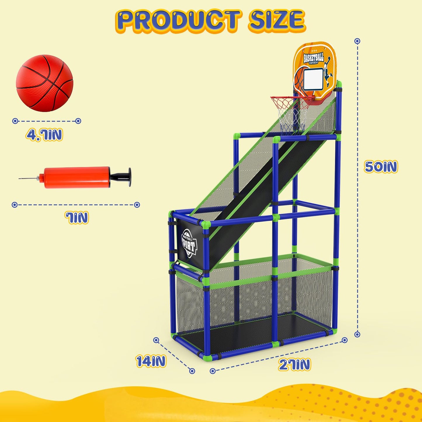 EagleStone Arcade Basketball Hoop Game Indoor — Adjustable Height, 4-Ball Storage, for Kids Aged 3-8