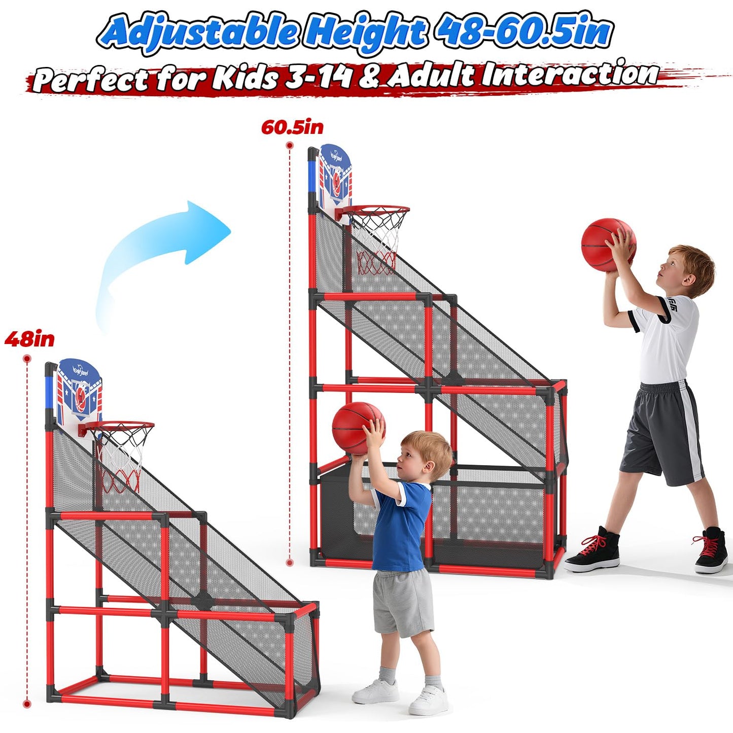 EagleStone Kids Adjustable Arcade Basketball Hoop with LED Lights & Scoreboard | Indoor & Outdoor