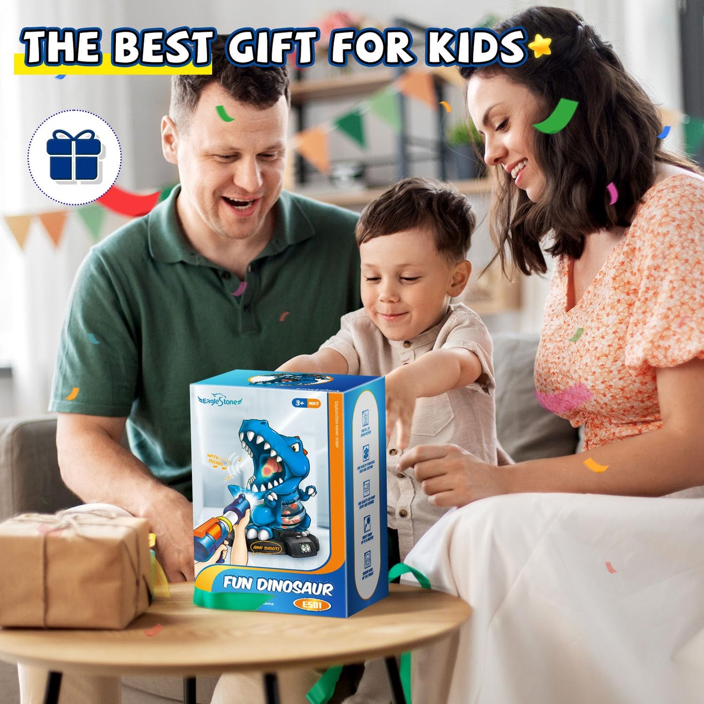 EagleStone T-Rex Dinosaur Shooting Toy – Safe Foam Ball Blaster for Kids 6-12