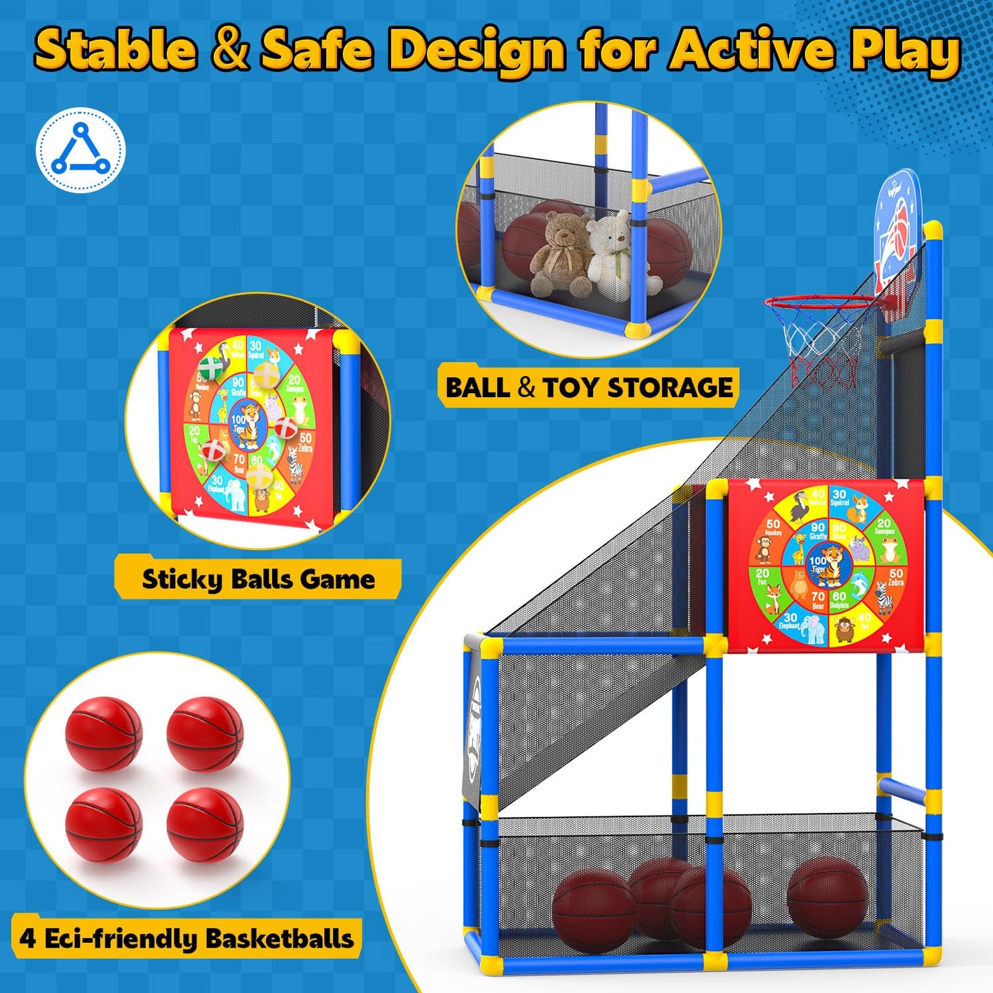 EagleStone 2-in-1 Kids Arcade Basketball Hoop & Dart Board | Adjustable Height