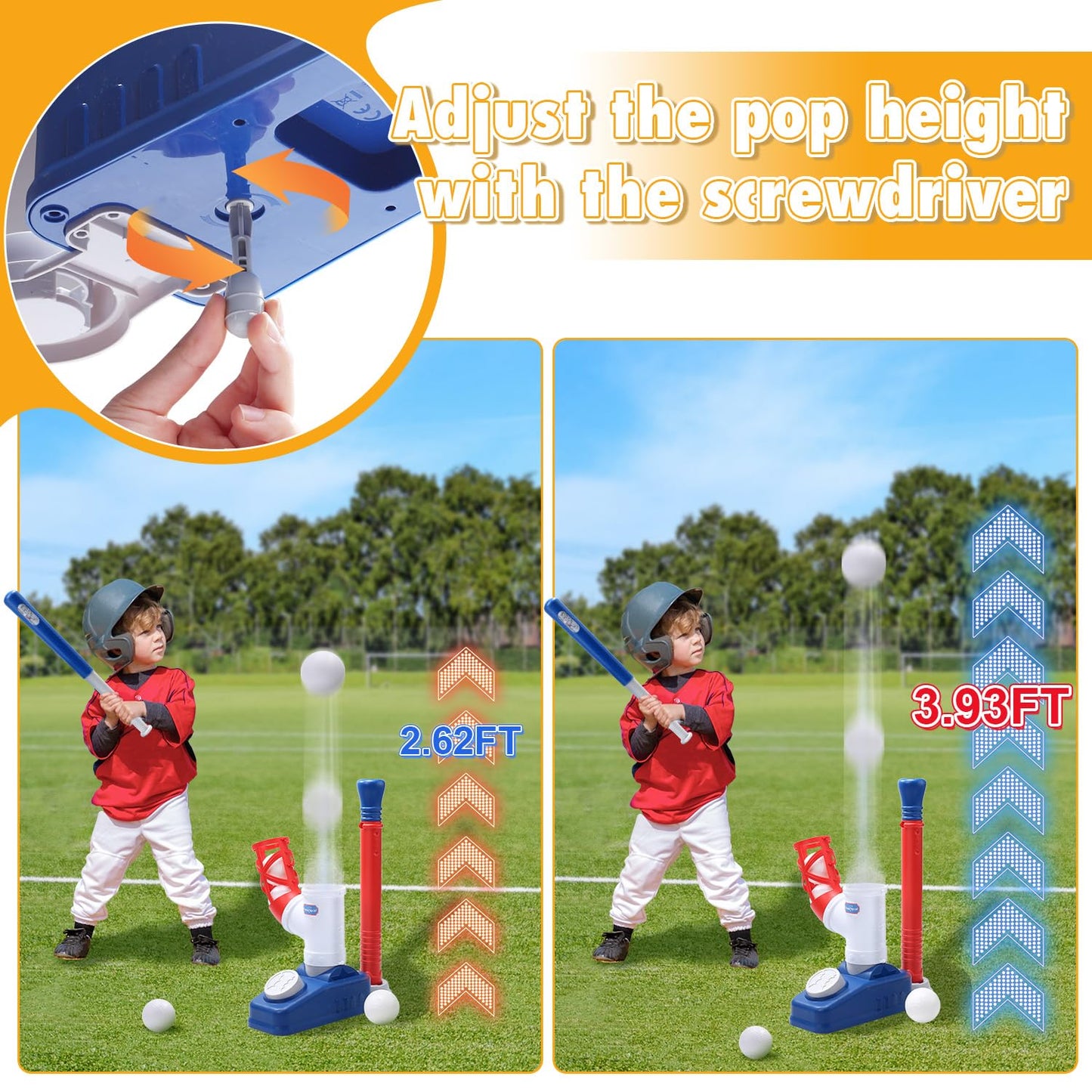 EagleStone Baseball Tee T-Ball Set for Kids 3-5 | 2-in-1 Pitching Machine & Adjustable Bat