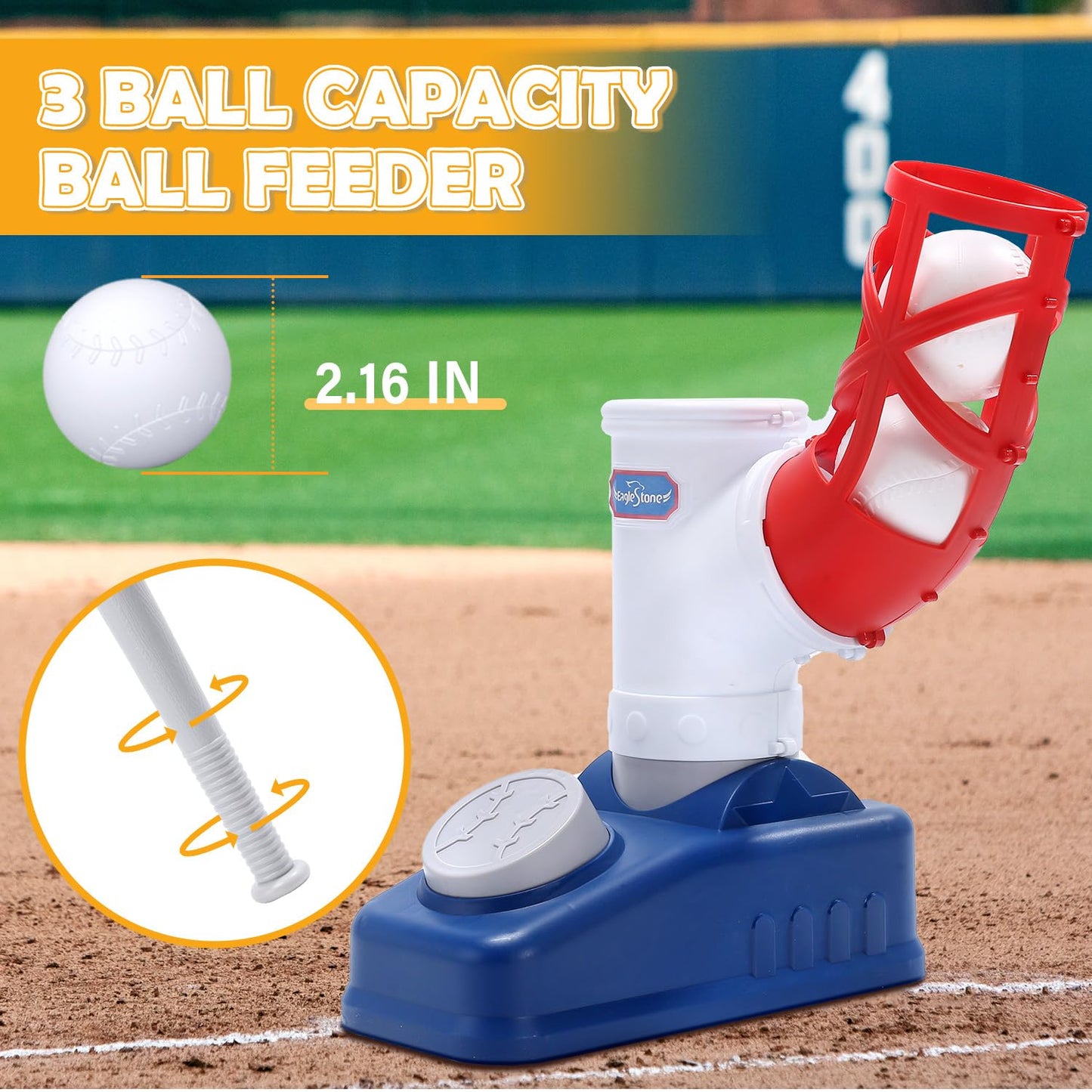 EagleStone Baseball Tee T-Ball Set for Kids 3-5 | 2-in-1 Pitching Machine & Adjustable Bat