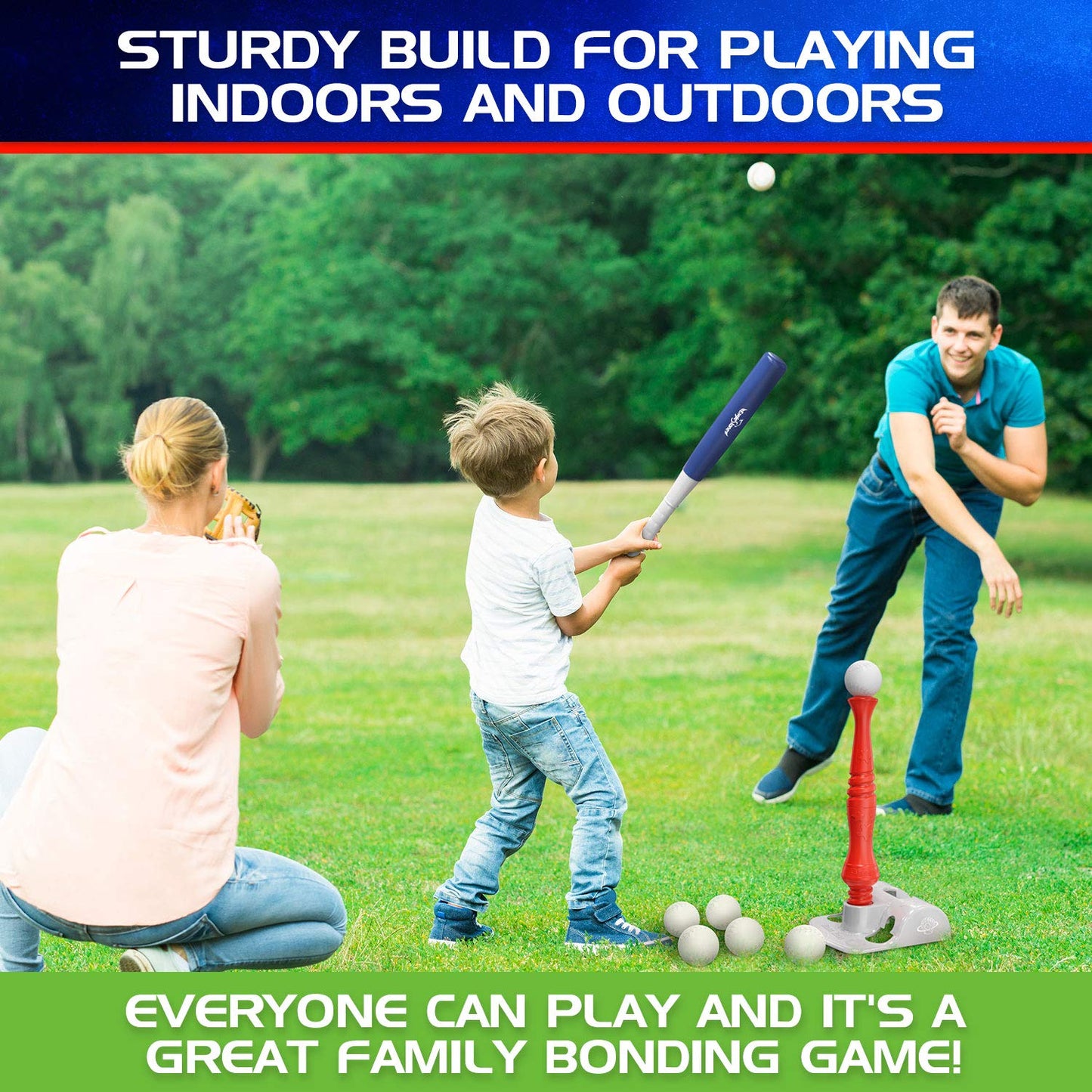 EagleStone T-Ball Set for Kids 3-12 | Adjustable Tee, 6 Soft Balls, Rotating Tee