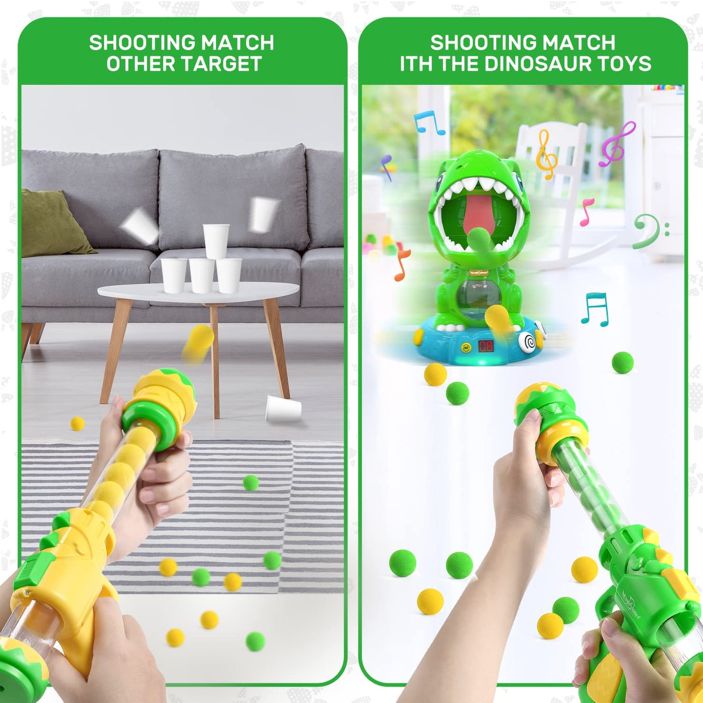 EagleStone Movable Dinosaur Shooting Toy for Kids 5-7 – 2 Guns, 48 Foam Balls, Light & Sound