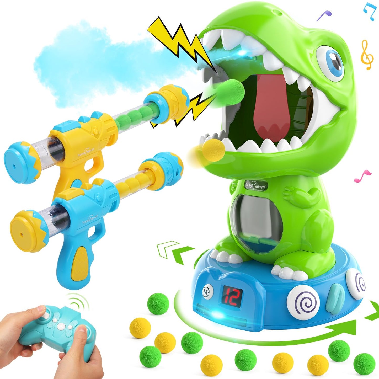 EagleStone Remote Control Movable Shooting Dinosaur Toy – 3-8 Year Olds, 2.4GHz RC, Auto Scoring & Smoke
