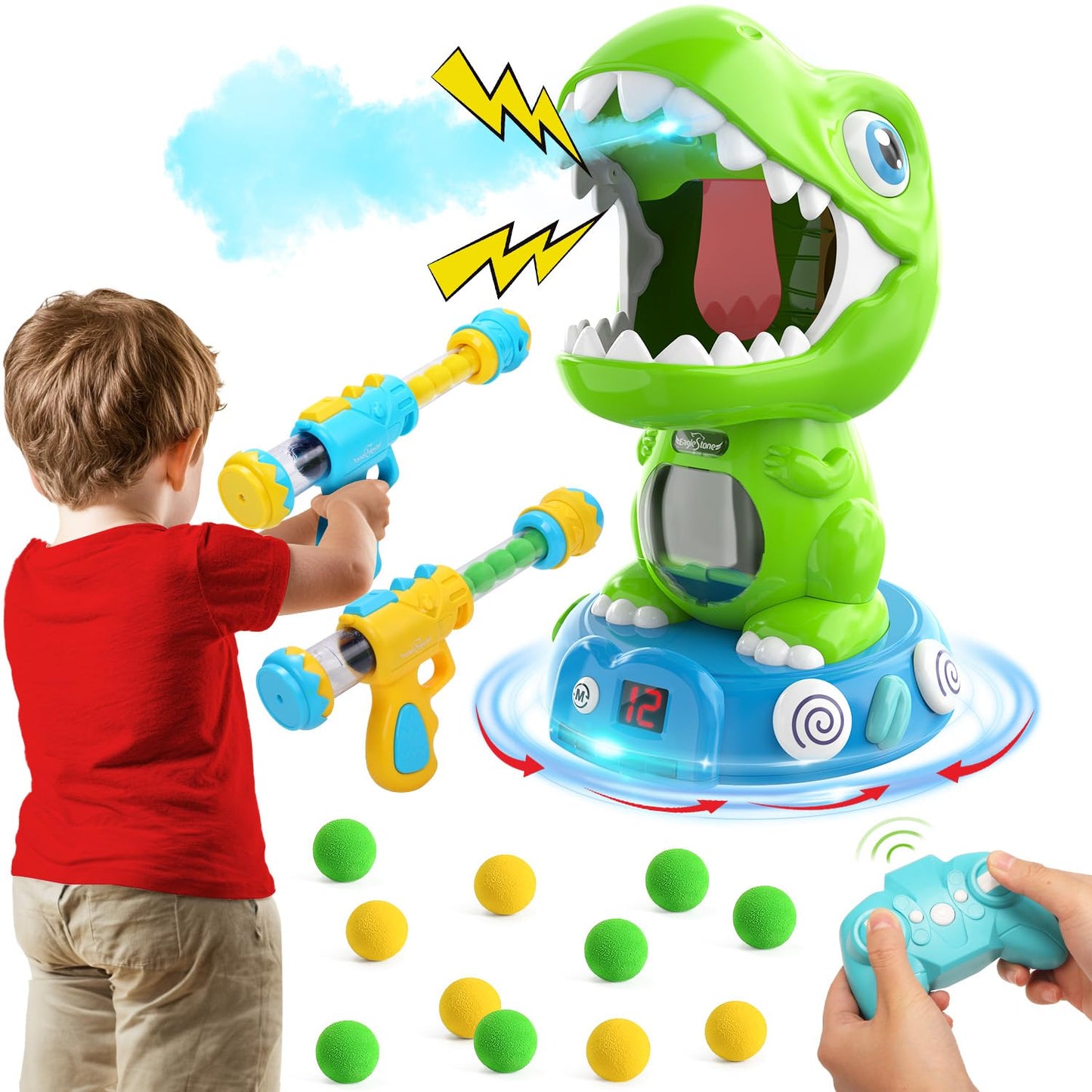 EagleStone Remote Control Movable Shooting Dinosaur Toy – 3-8 Year Olds, 2.4GHz RC, Auto Scoring & Smoke