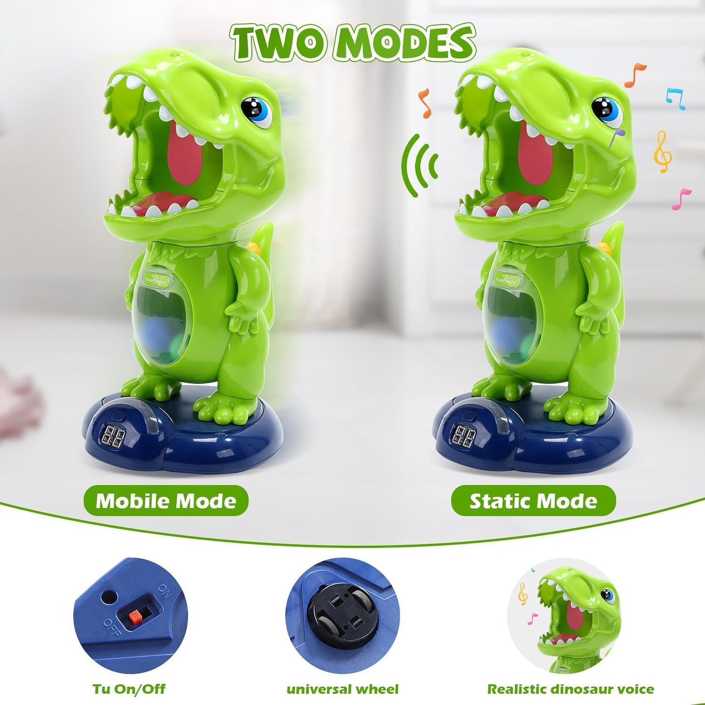 EagleStone Movable Dinosaur Shooting Toy – Dual-Mode Target with 48 Foam Balls