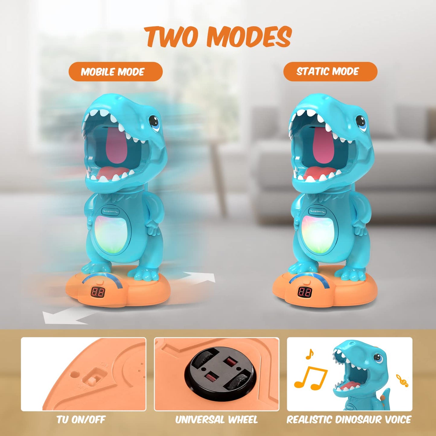 EagleStone Movable Dinosaur Shooting Toy – Electronic Target Practice with 2 Air Pump Guns, LCD Score Tracker, 48 Foam Balls for Kids 5–9