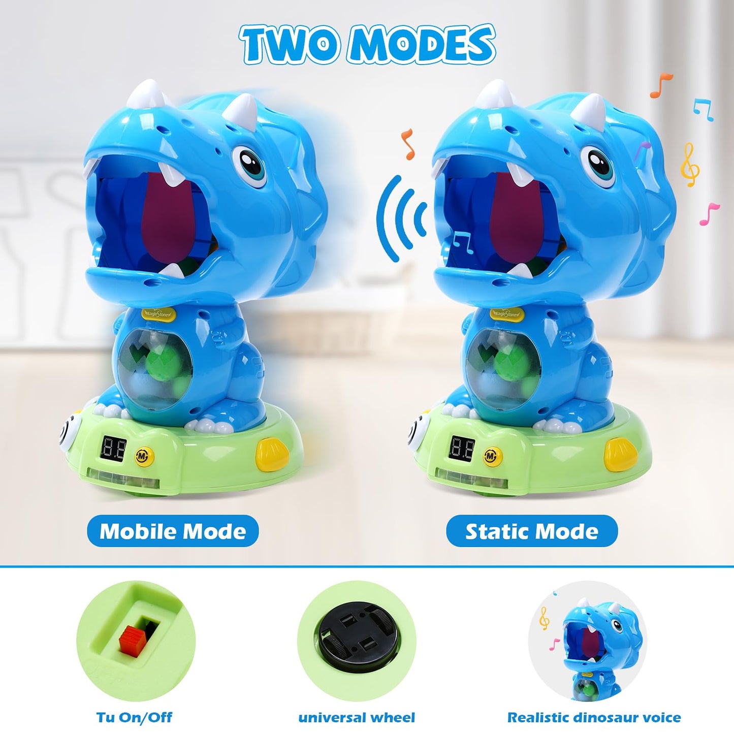 EagleStone Moveable Triceratops Shooting Toy with LCD Scoreboard & LED