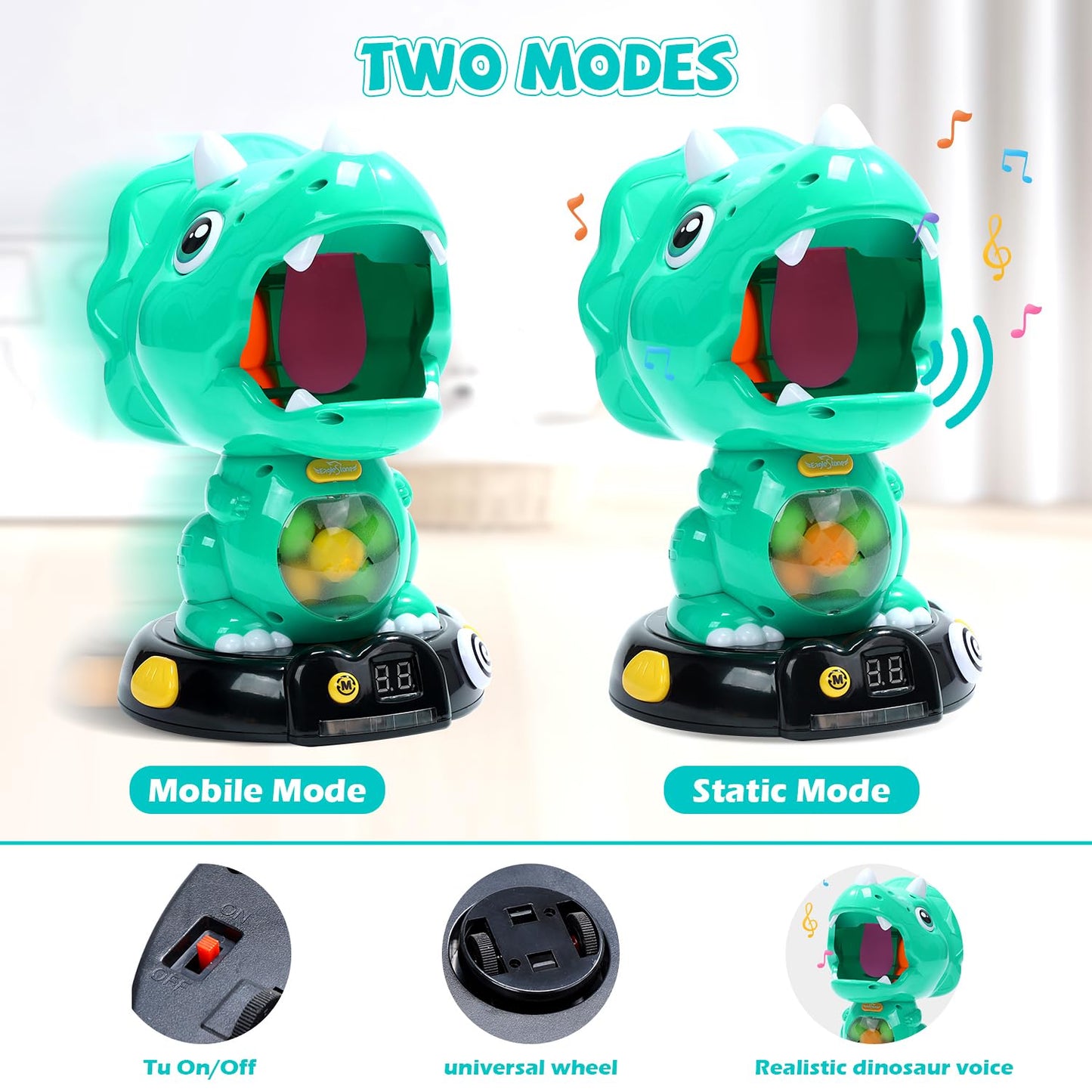 EagleStone Moveable Dinosaur Shooting Toy – Triceratops, 2 Guns, LCD Score