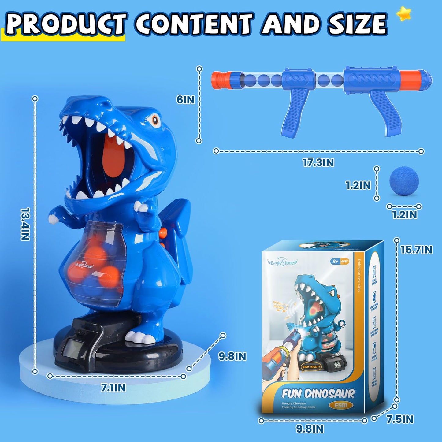 EagleStone T-Rex Dinosaur Shooting Toy – Safe Foam Ball Blaster for Kids 6-12