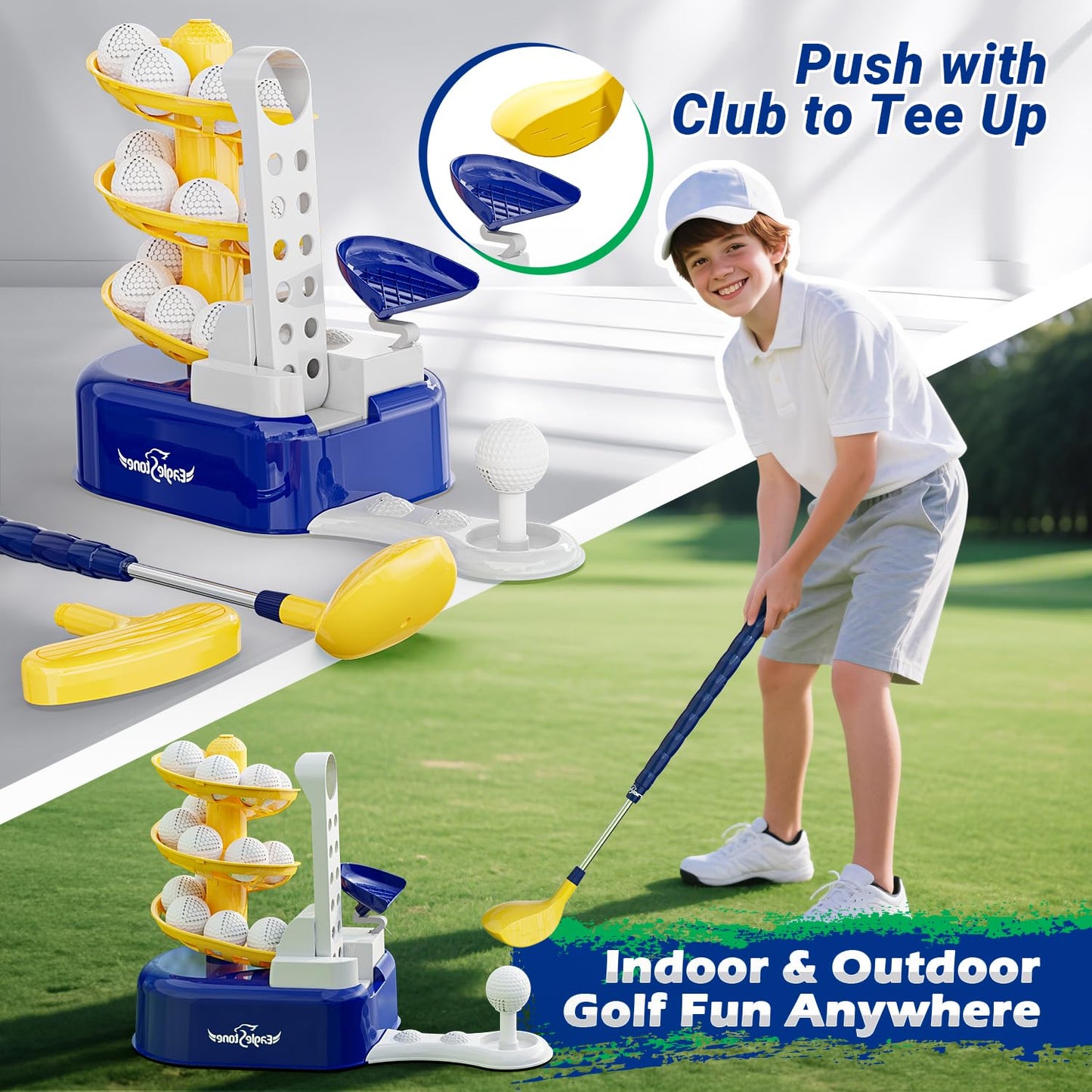 EagleStone Toddler Golf Set with Foot Pedal Launcher – Kids Golf Toy for Ages 3-8