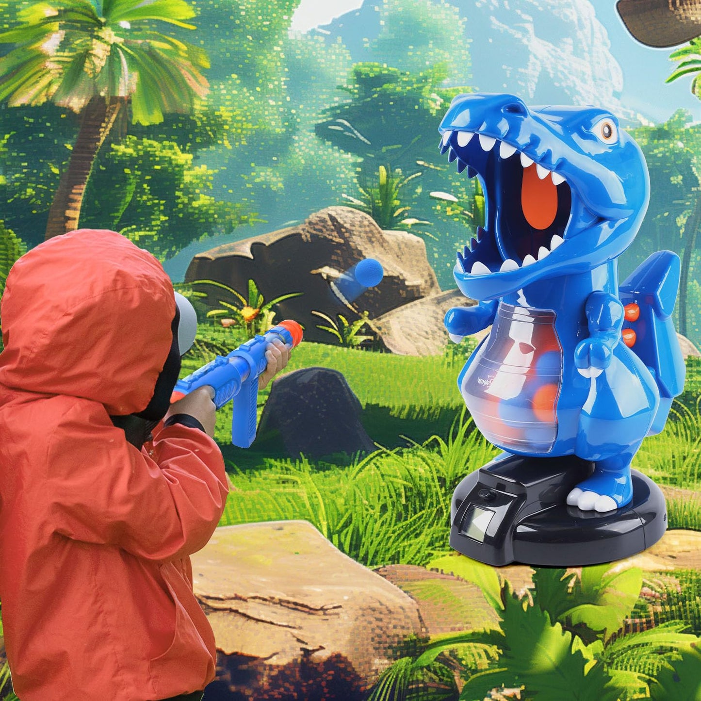 EagleStone T-Rex Dinosaur Shooting Toy – Safe Foam Ball Blaster for Kids 6-12