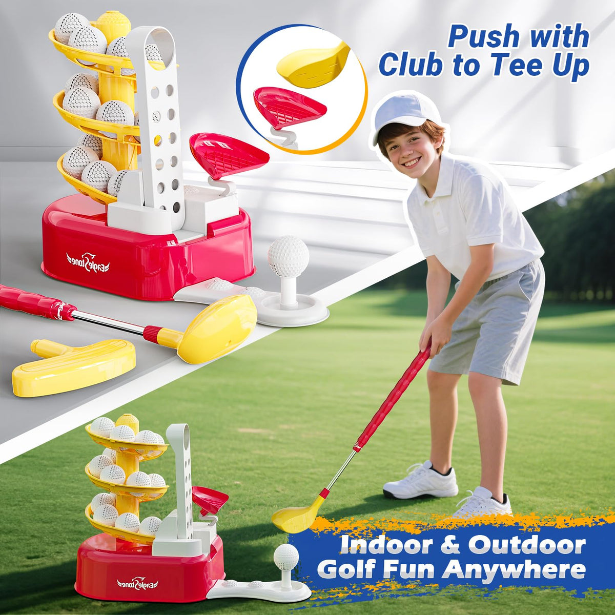 EagleStone Kids Golf Toy Set with Automatic Ball Dispenser – Indoor & Outdoor Play for Ages 3–7