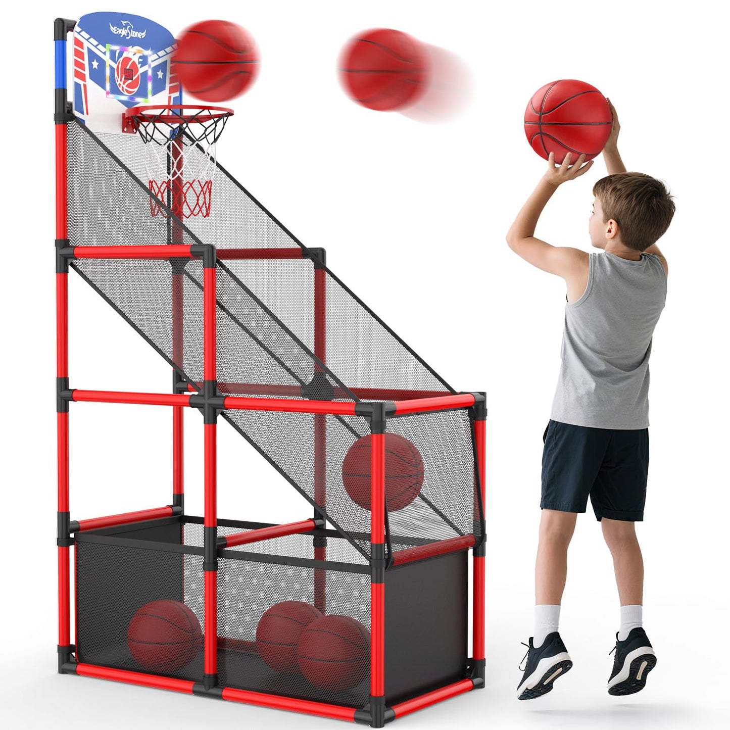EagleStone Kids Adjustable Arcade Basketball Hoop with LED Lights & Scoreboard | Indoor & Outdoor