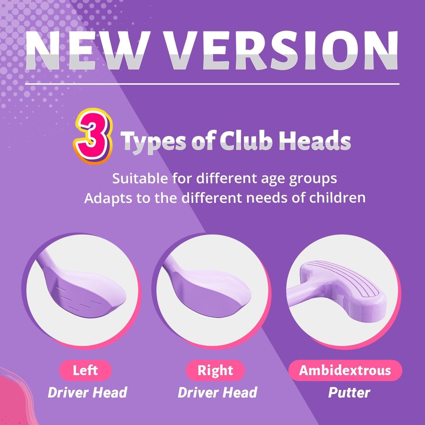EagleStone Kids Golf Toy Set – Adjustable 3-Head Club, Left/Right Hands, Indoor & Outdoor Fun
