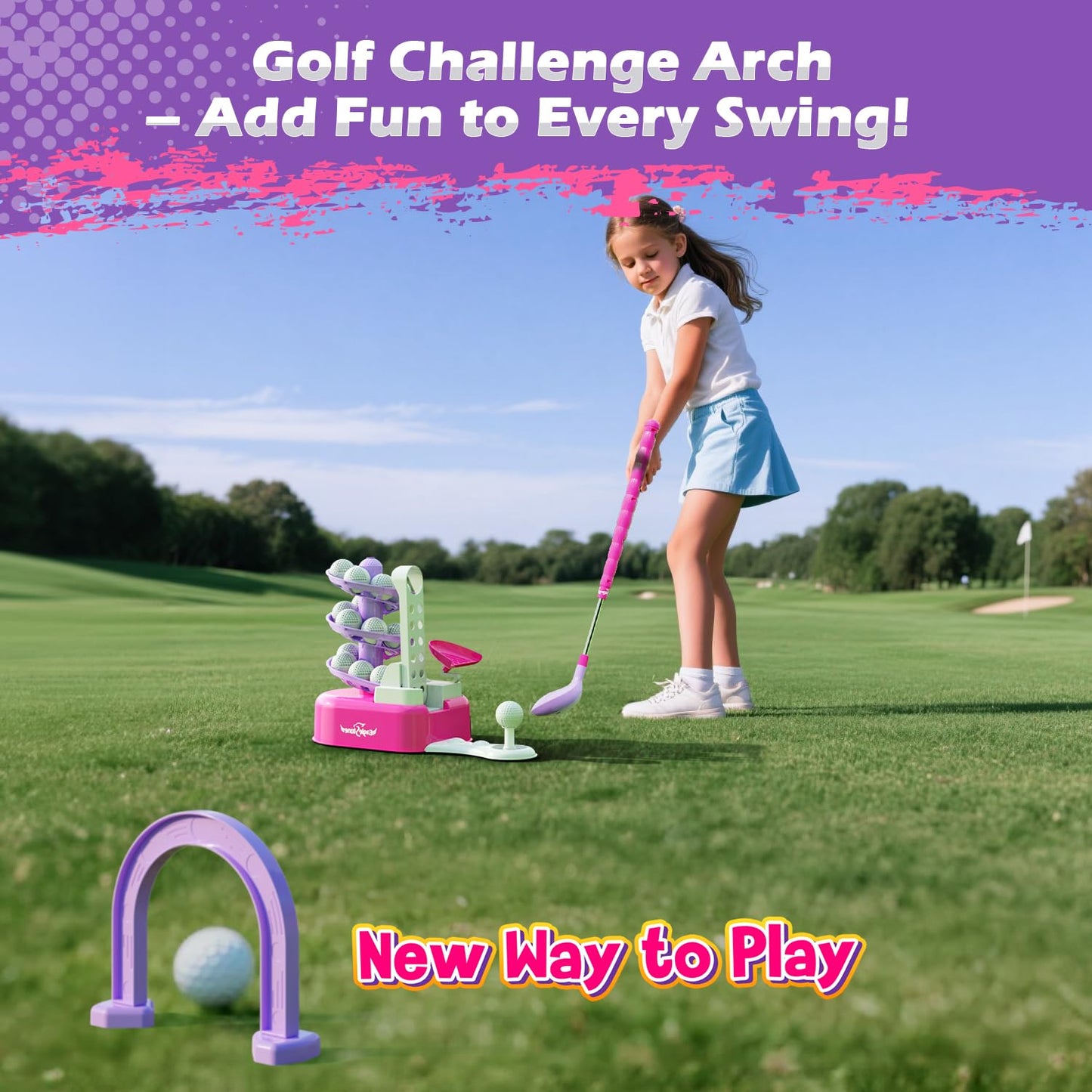 EagleStone Kids Golf Toy Set – Adjustable 3-Head Club, Left/Right Hands, Indoor & Outdoor Fun
