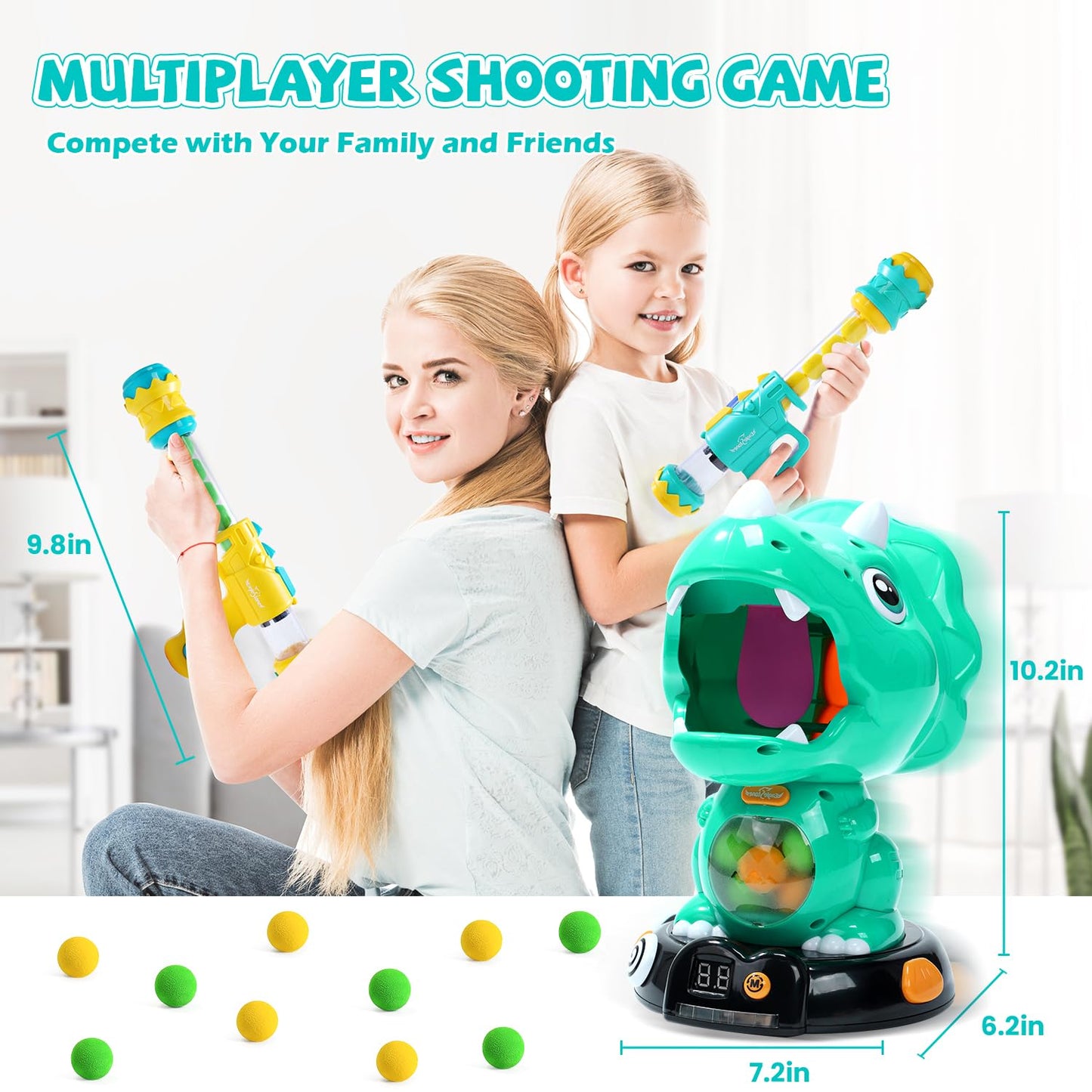 EagleStone Moveable Dinosaur Shooting Toy – Triceratops, 2 Guns, LCD Score