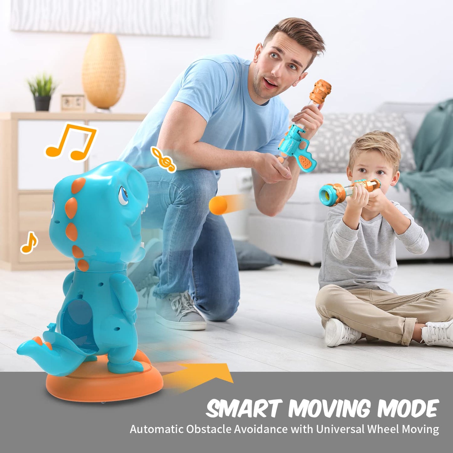 EagleStone Movable Dinosaur Shooting Toy – Electronic Target Practice with 2 Air Pump Guns, LCD Score Tracker, 48 Foam Balls for Kids 5–9