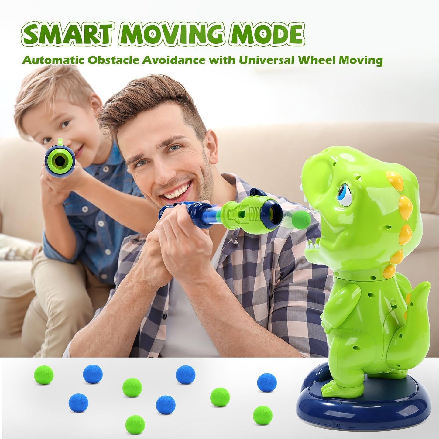 EagleStone Movable Dinosaur Shooting Toy – Dual-Mode Target with 48 Foam Balls