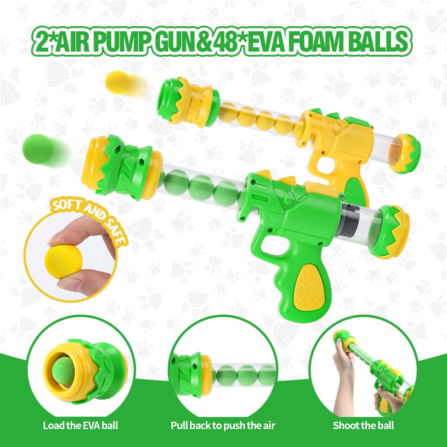 EagleStone Movable Dinosaur Shooting Toy for Kids 5-7 – 2 Guns, 48 Foam Balls, Light & Sound