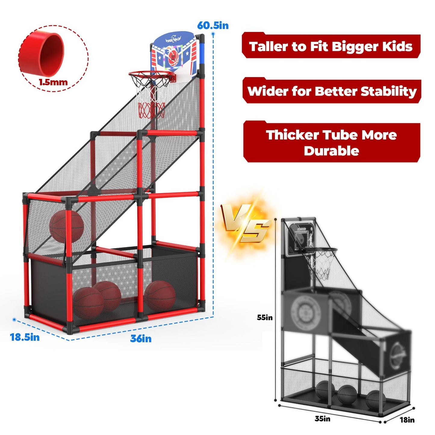 EagleStone Kids Adjustable Arcade Basketball Hoop with LED Lights & Scoreboard | Indoor & Outdoor