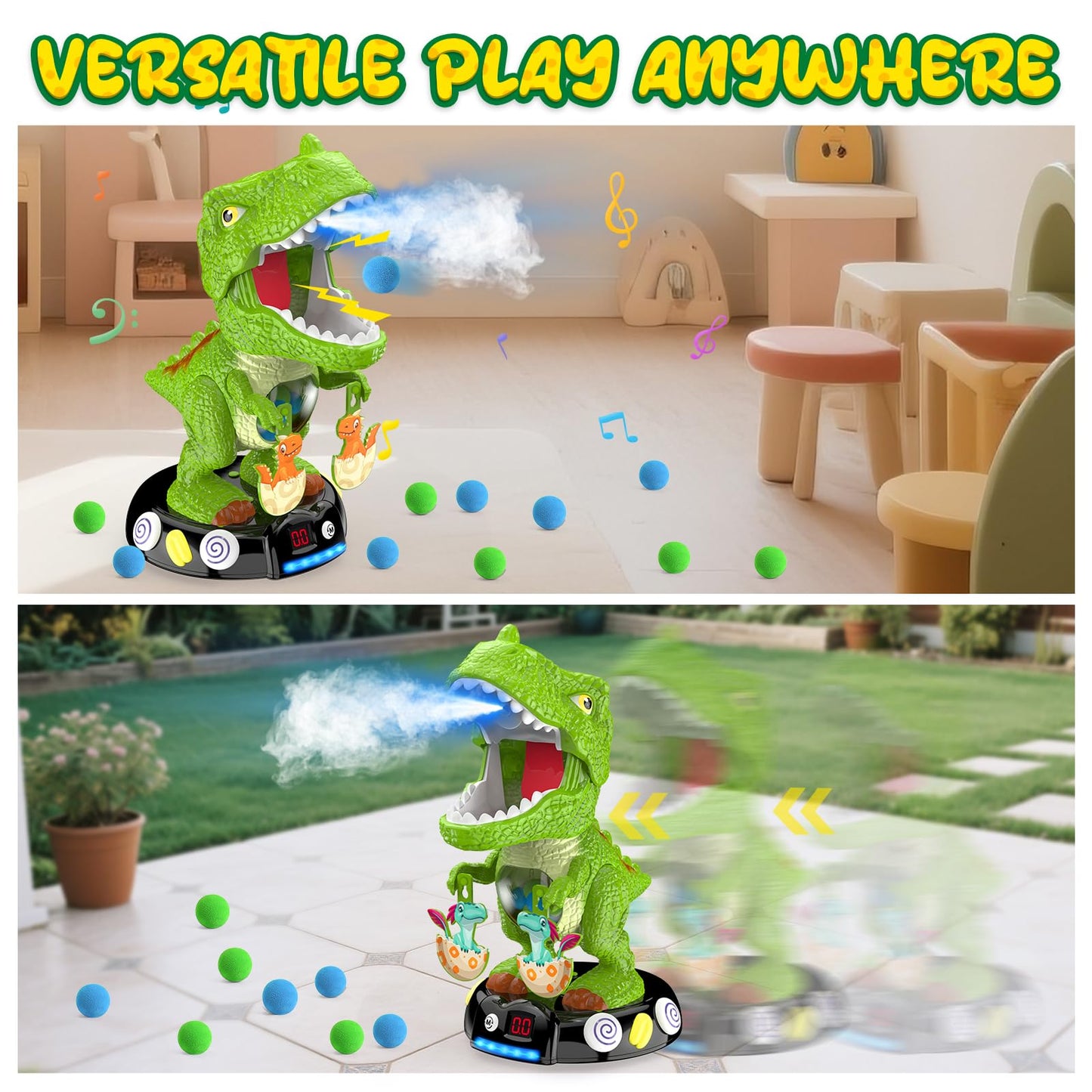 EagleStone Moving Dinosaur Shooting Toy – T-Rex Target Game with Mist Spray & LED Score
