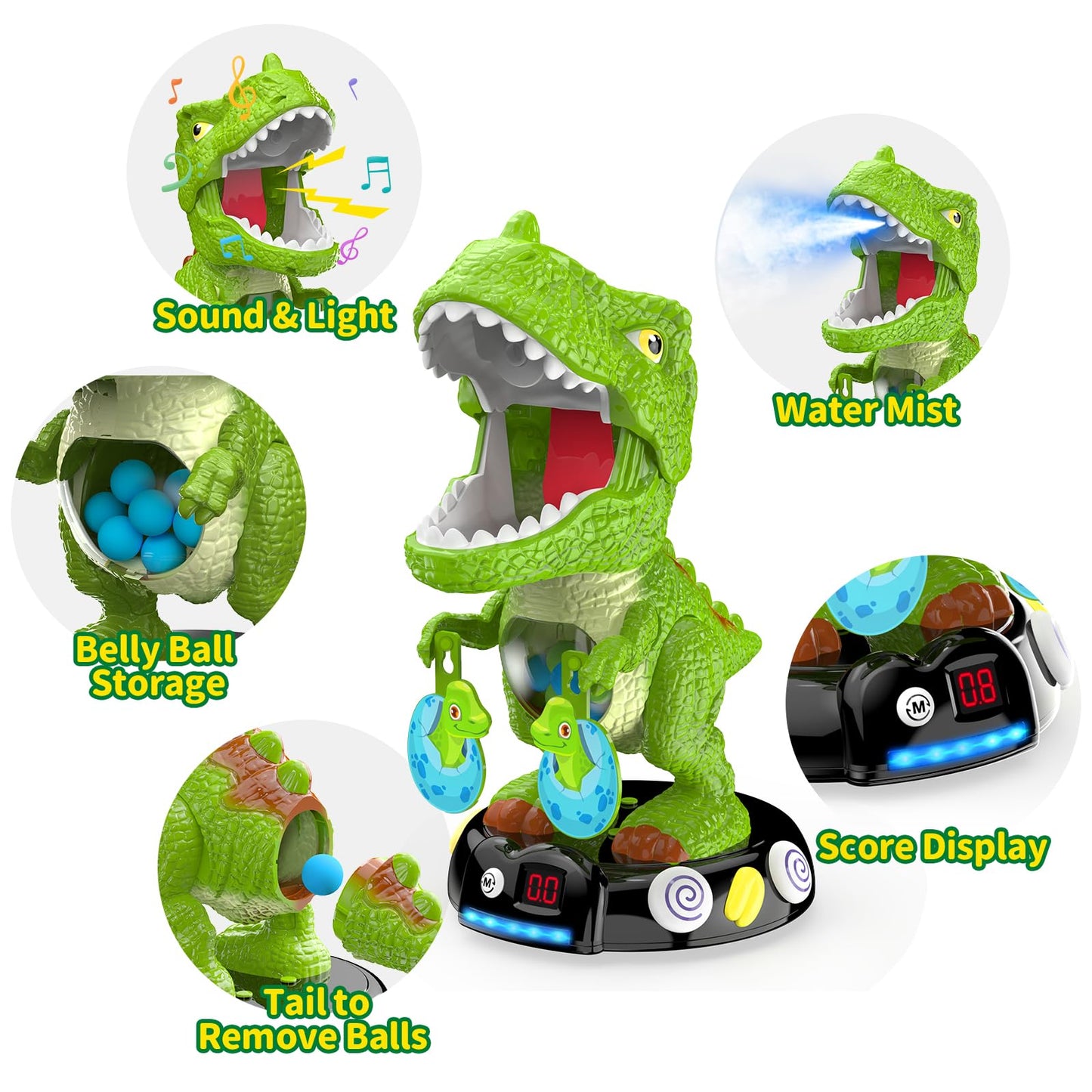 EagleStone Moving Dinosaur Shooting Toy – T-Rex Target Game with Mist Spray & LED Score